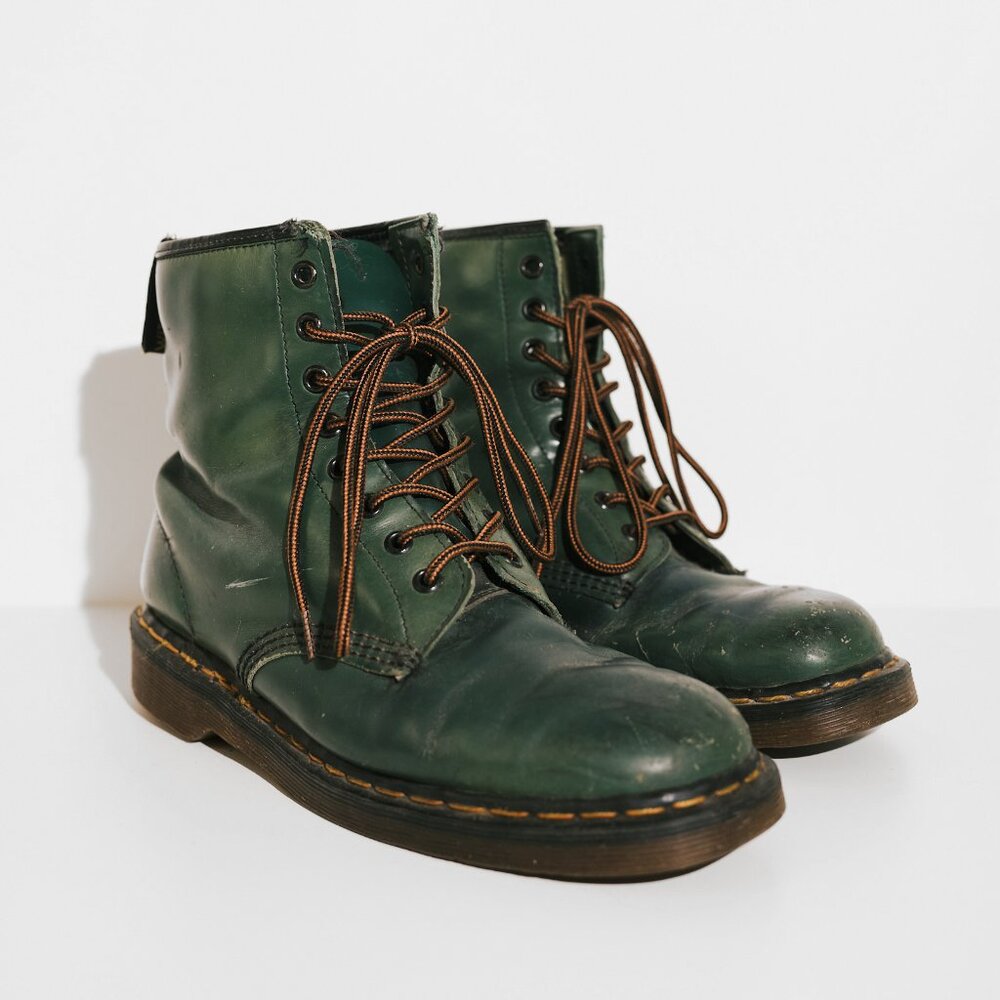 Vintage Dr. Martens Boots – Green Leather – Size 8